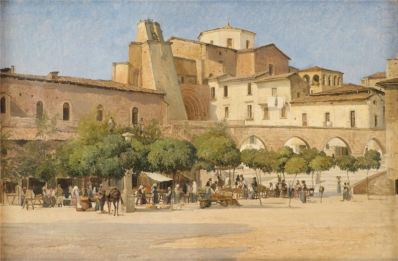Torvet i Sulmona oil painting by Edvard Petersen, Edvard Petersen